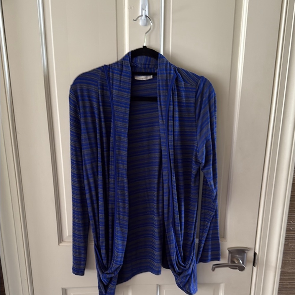 41 Hawthorn Concord Purple and Grey Striped Draped Pocket Cardigan